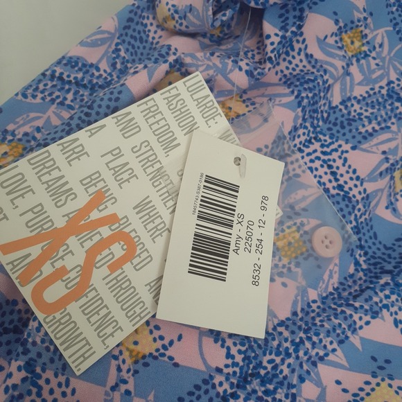 Women's LuLaRoe Amy Button Up Collared‎ Top Size XS Pink Blue - Picture 10 of 10